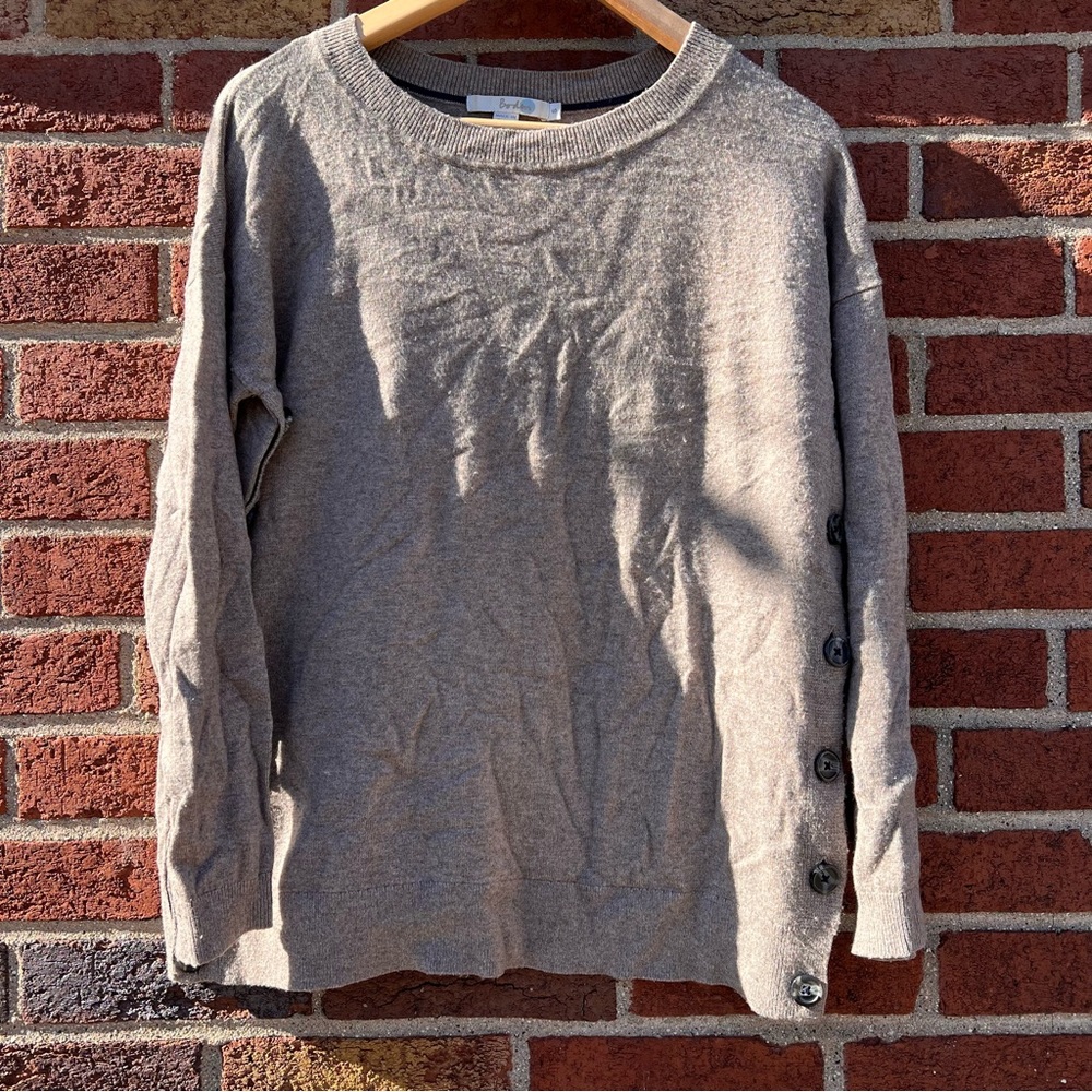 Boden Women Brown Side Button Up Long Sleeve Crewneck Sweater Small Wool Blend.